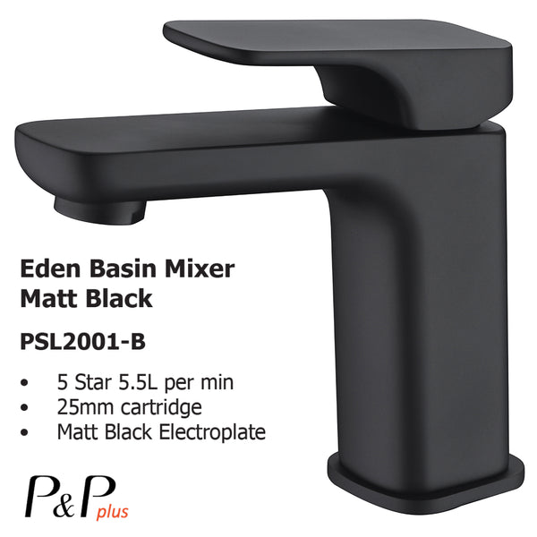 Eden Basin Mixer Matt Black PSL2001-B