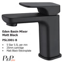 Eden Basin Mixer Matt Black PSL2001LF-B