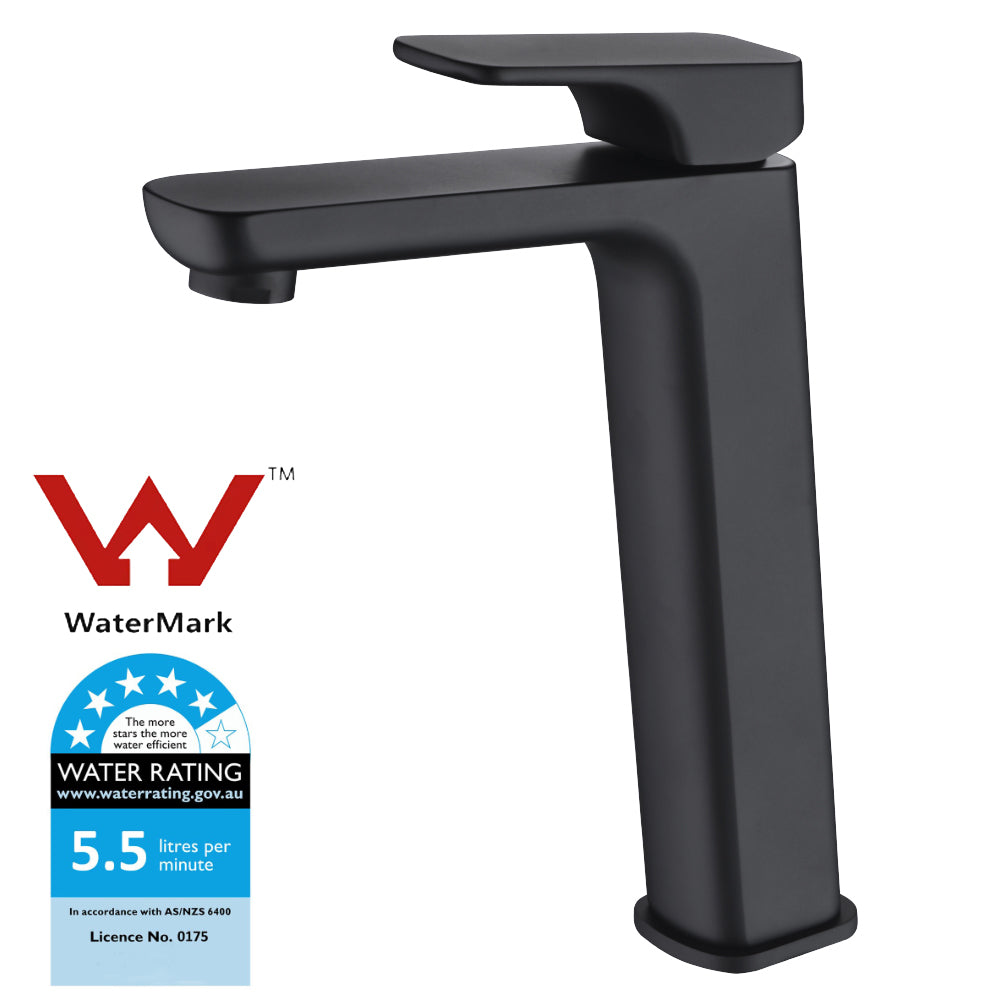 Eden High Rise Basin Mixer Matt Black PSL2002LF-B - Bathroom Hub