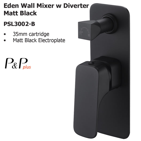 Eden Wall Mixer With Diverter Matt Black PSL3002-B