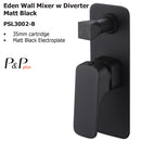 Eden Wall Mixer With Diverter Matt Black PSL3002LF-B