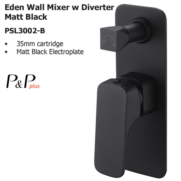 Eden Wall Mixer With Diverter Matt Black PSL3002LF-B