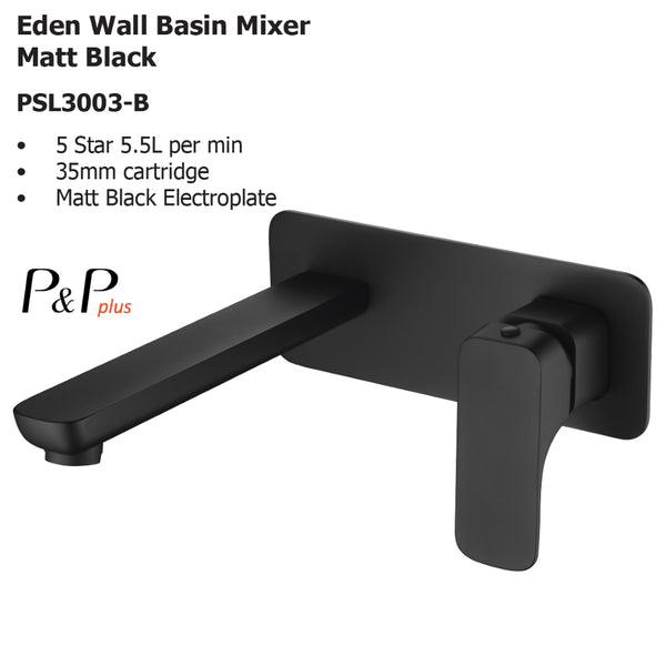 Eden Wall Basin Mixer Matt Black PSL3003-B