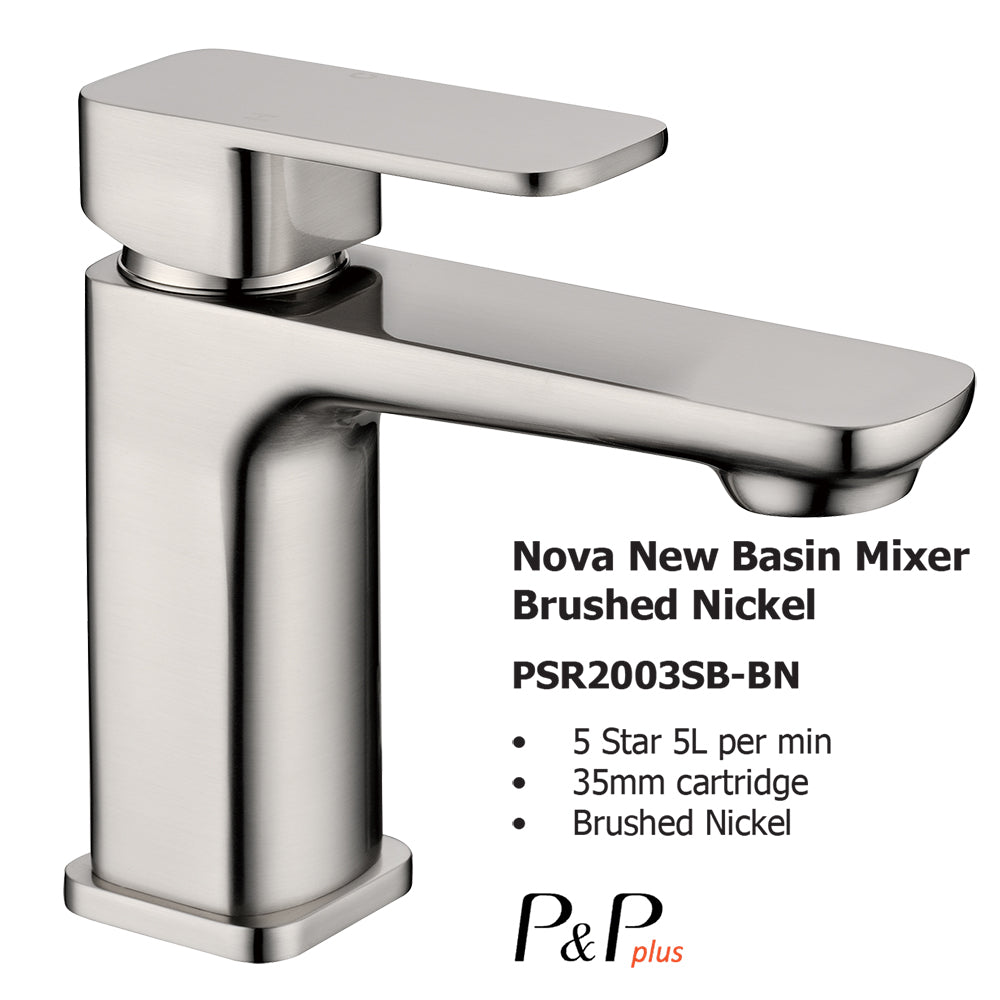 Nova New Basin Mixer Brushed Nickel PSR2003SB-BN - Bathroom Hub