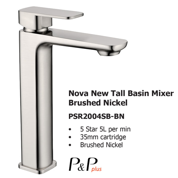 Nova New Tall Basin Mixer Brushed Nickel PSR2004SB-BN