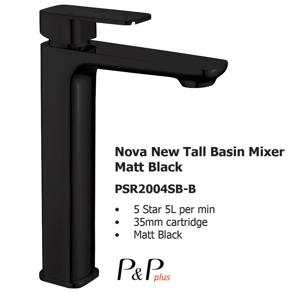 Nova New Tall Basin Mixer Matt Black PSR2004SB-B
