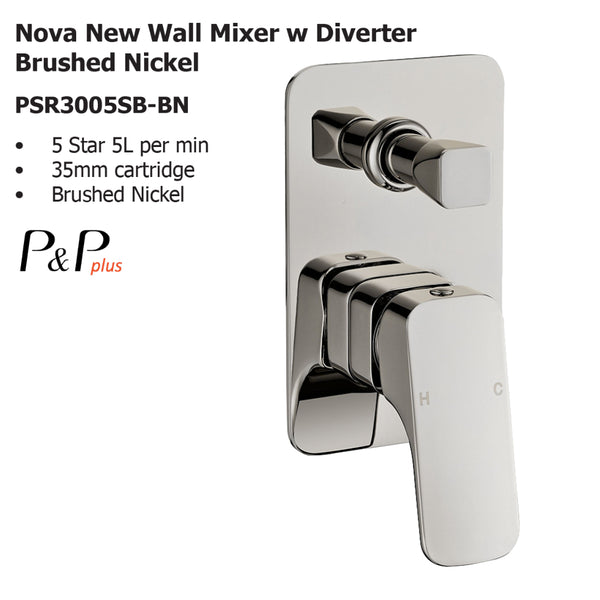 Nova New Wall Mixer With Diverter Brushed Nickel PSR3005SB-BN