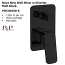Nova New Wall Mixer With Diverter Matt Black PSR3005SB-B