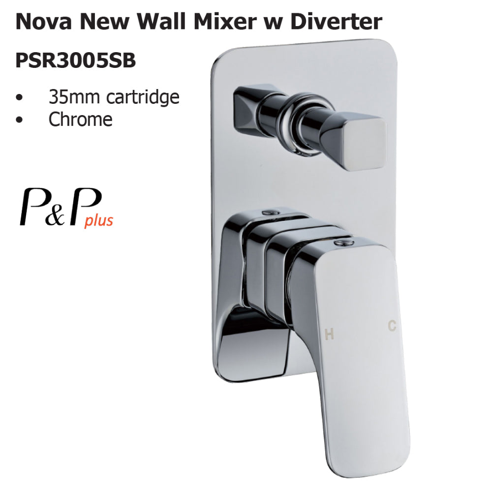 Nova New Wall Mixer With Diverter PSR3005SB - Bathroom Hub