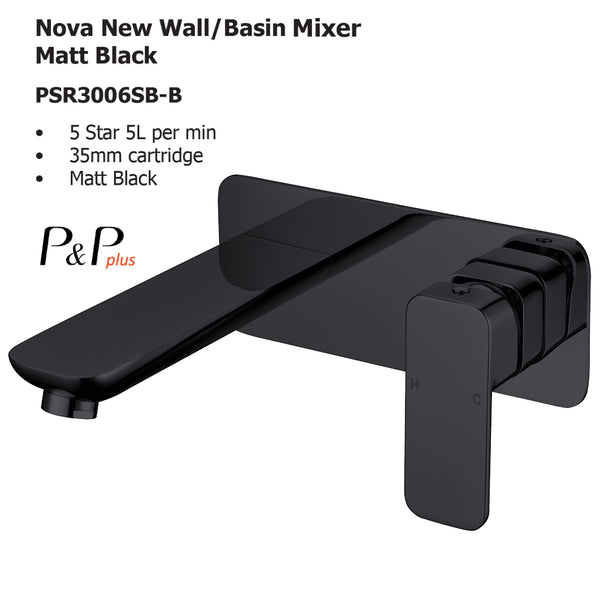 Nova New Wall Basin Mixer Matt Black PSR3006SB-B