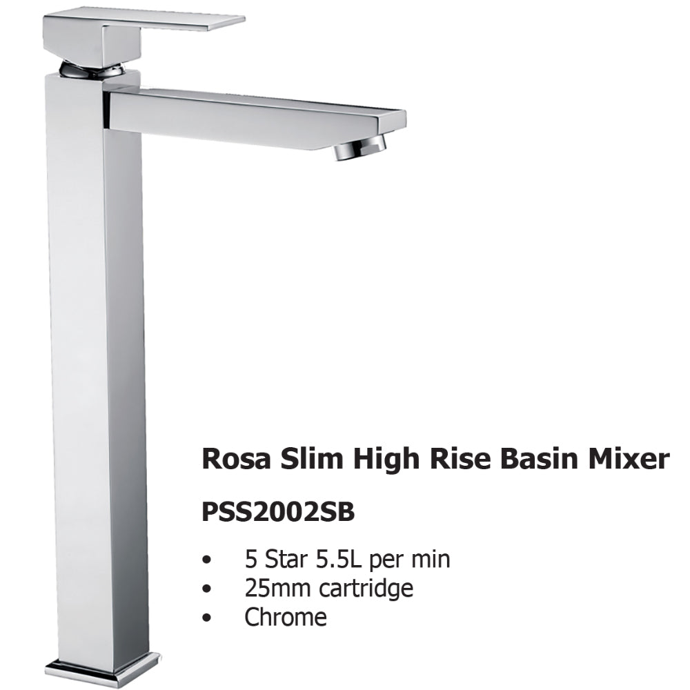 Rosa Slim High Rise Basin Mixer PSS2002SB - Bathroom Hub