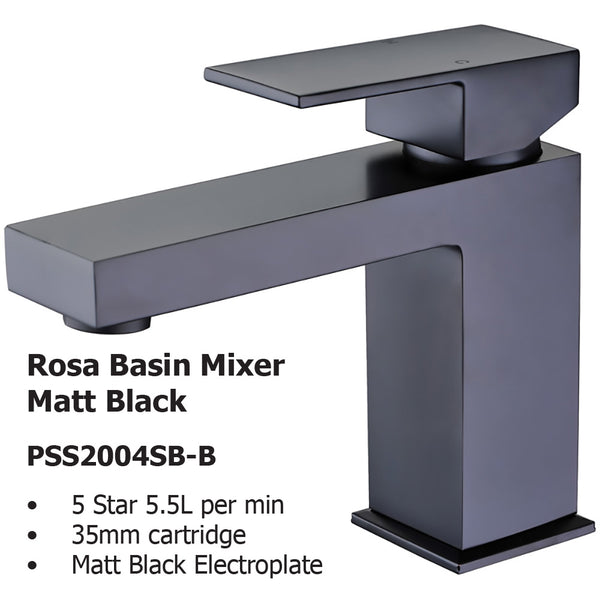 Rosa Basin Mixer Matt Black PSS2004LF-B