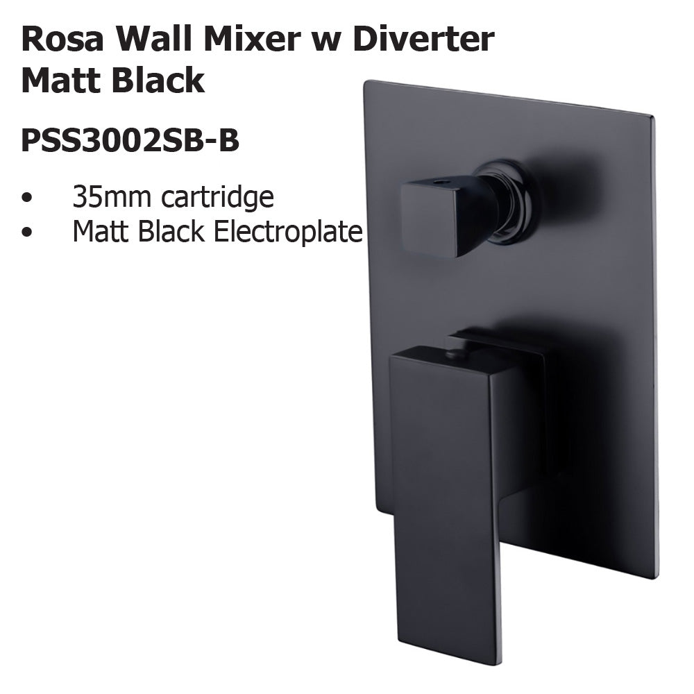 Rosa Wall Mixer With Diverter Matt Black PSS3002SB-MB