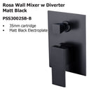 Rosa Wall Mixer With Diverter Matt Black PSS3002SB-MB