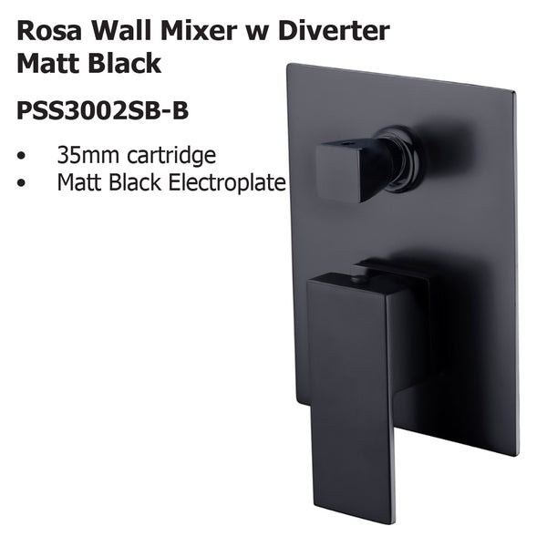 Rosa Wall Mixer With Diverter Matt Black PSS3002SB-B