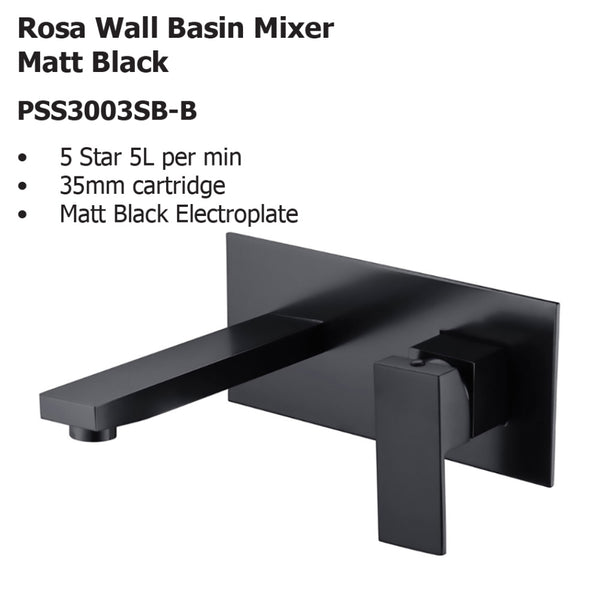 Rosa Wall Basin Mixer Matt Black PSS3003SB-B