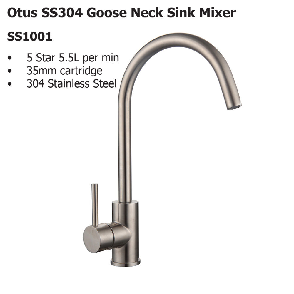 Otus SS304 Goose Neck Sink Mixer SS1001 - Bathroom Hub